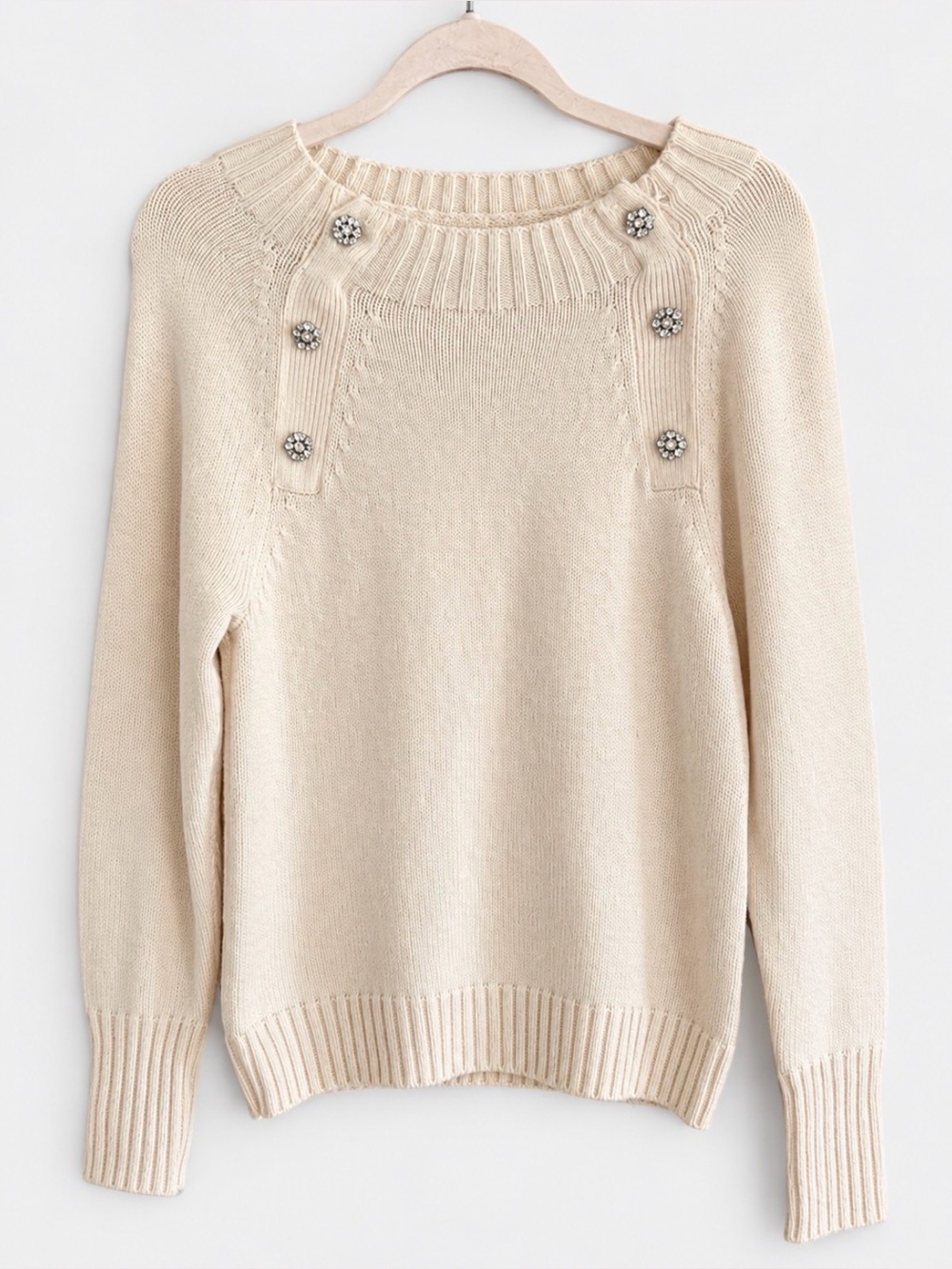 J. Crew Jewel Button Cream Lambswool Blend Sweater Small